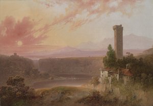 منظر لبحيرة نيمي عند الغروب ، c.1840-50