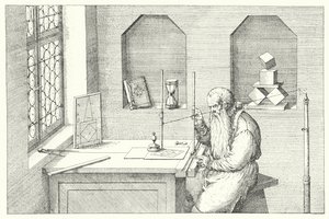 الصائغ الألماني والفنان والرسام فينزل جامنيتسر في مرسمه (نقش) بواسطة جوست (بعد) عمان