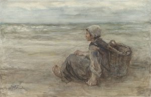 فتاة صياد على الشاطئ