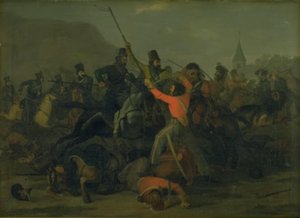 سقوط الكولونيل بونكي بونيتشسن في 6 ديسمبر 1813 خلال مبارزة بين فرسان جوتلاند والقوزاق بواسطة يورغن في