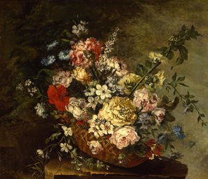 الحياة الساكنة مع الزهور في سلة ، 1780-1790