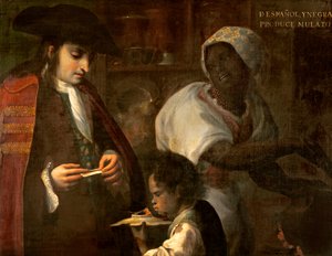 الإسباني والأسود ينتجان مولاتو ، c.1715