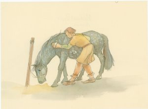 عريس من القرون الوسطى ينظف حصاناً ، 2004.