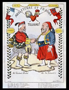 الوفاق كورديالي بين فرنسا وبريطانيا العظمى: رسوم كاريكاتورية للرئيس لوبيت (1838-1929) والملك إدوارد السابع (1841-1910) ، رسم توضيحي من "لو راير" ، 1903
