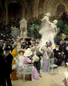 Belle epoque: "" يوم جمعة في صالون الفنانين الفرنسيين "" Mondanites خلال المعرض الفني في Grand Palais في باريس. التفاصيل. لوحة لجول الكسندر جرون (1868-1934) 1911 روان. متحف الفنون الجميلة