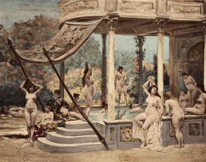 نساء يستحممن في دير ثيليم. جارجانتوا. رسم توضيحي لجول غارنييه. في "Rabelais et l