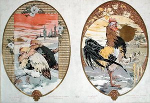 الديك والدجاج ، تصميم لشاشة ، حوالي 1900 (لون ليثو) بواسطة جول أوغست هابيرت ديس