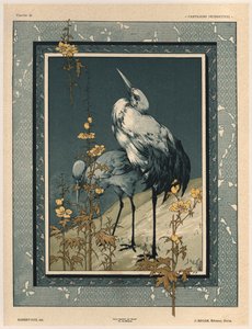 Storks ، اللوحة 40 من &39;Fantaisies decoratives&39; ، محفورة بواسطة Gillot ، نشرها Jules Rouam ، Librairie de l&39;Art ، باريس ، 1887 (نقش الألوان)