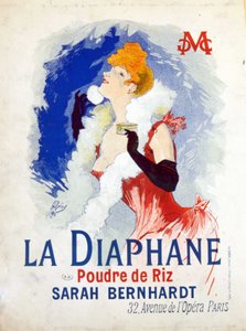 إعلان عن "" La Diaphane: Rice Powder "" Henriette Rosine Bernard المعروف أيضًا باسم Sarah Bernhardt بواسطة جول تشيريت