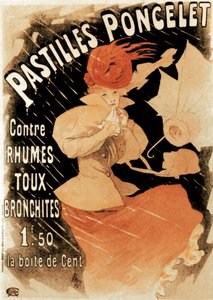 ملصق إعلاني عن Pastilles Poncelet ، علاج البرد والتهاب الشعب الهوائية ، 1896.