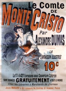 ملصق إعلاني لبيع رواية "Le Comte de Monte-Cristo" للكاتب ألكسندر دوماس ، تحرير جول روف ، برسوم إيضاحية Jules Cheret بواسطة جول تشيريت