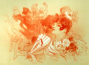 عند الكرة - رسم (متفائل) لجول شيريت (1836-1932) - شابات وراقصات - رقص - مجموعة خاصة - بواسطة جول تشيريت