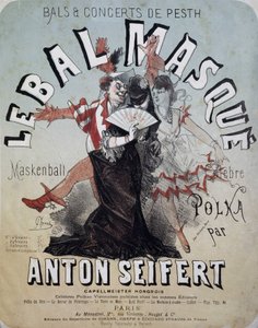 الكرة والحفل الموسيقي لـ Pesth: الكرة المقنعة (Maskenball ، Polka الشهيرة من تأليف Anton Seifert) - ملصق بواسطة Jules Cheret ، بدون تاريخ. بواسطة جول تشيريت