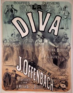 ملصق أوبرا "ديفا" للموسيقى جاك أوفنباخ (1819-1880) في Parisian Bouffes بواسطة جول تشيريت