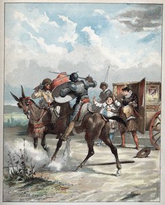دون كيشوت يهاجم عدوه - دون كيشوت ، سور سون تشيفال يندفع فوق ابن العدو - رسم لجول ديفيد (1808-1892) من هيستوار دي دون كيشوت (دون كيشوت) - 1887 - بقلم ميغيل دي سيرفانتس سافيدرا (1547-1616) -
