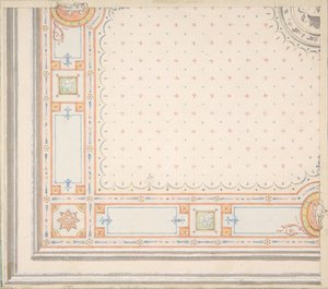 تصميم لوجه سقف ، قياسات مع ظهر رمز التصميم ، النصف الثاني من القرن التاسع عشر. التأليف: Jules-Edmond-Charles Lachaise ، Eugène-Pierre Gourdet.
