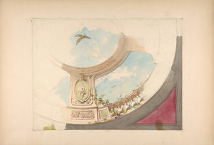 تصميم لسقف مع درابزين وسماء trompe l'oeil ، النصف الثاني من القرن التاسع عشر. التأليف: Jules-Edmond-Charles Lachaise ، Eugène-Pierre Gourdet.