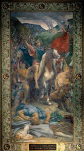 Attila (395-453) king of the Huns and his army of Barbarians walking on Paris in 450 Fresco by Jules Elie Delaunay (1828-1891) 19th century. Paris, Pantheon