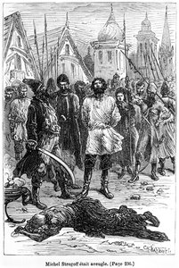 كان مايكل ستروغوف أعمى ، رسم توضيحي من "ميشيل ستروغوف" لجول فيرن (1828-1905) منقوش من قبل تشارلز باربانت (ت 1922) باريس ، هيتزل