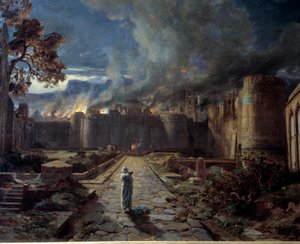 سدوم (سدوما) تدمير المدينة بالنار. التفاصيل. لوحة لجول لورينز (1825-1901) أورليانز. متحف الفنون الجميلة