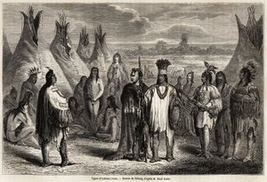 أنواع هنود كريس في كندا ، رسم بواسطة بيلوك ، لتوضيح استكشاف جبال روكي في 1857-59 بواسطة النقيب جون باليسر. نقش في "" Le Tour du monde، nouveau journal des voyages "" باريس