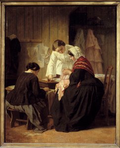 ثلاث نساء خياطة. لوحة لجول تراير (1824-1909)