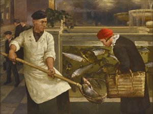 في متجر الأسماك على قدم المساواة مع كليفر ، جولي جوليفيتش الأصغر (1882-1942). زيت على قماش ، مقاس: 130 × 176 بواسطة جولي جوليفيتش الأصغر كليفر