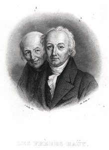 الأخوان هاوي: رينيه جاست (1743-1822) وفالنتين هاوي (1745-1822) نقش بواسطة ألفونس بويلي (1801-67) (نقش) (صورة بالأبيض والأسود) بواسطة جوليان ليوبولد (بعد) بويلي