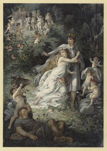 رسم توضيحي لحلم ليالي منتصف الصيف (chromolitho) بواسطة يوليوس هويبنر