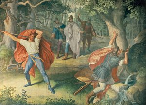 هاغن قتل سيغفريد في نافورة ، قاعة Nibelungens