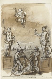 التجارة والشحن ، زخرفة على Nieuwmarkt ، 1795 التجارة والبحرية (العنوان على الشيء)