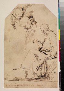 ورقة دراسات مع رجل جالس يقرأ واثنين من الكروبيم ، 1620s بواسطة جوسيبي دي ريبيرا