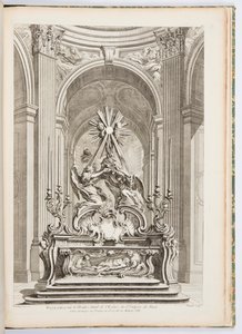 تصميم للمذبح الرئيسي لكنيسة St. Sulpice of Paris ، اللوحة 109 ، في Oeuvres de Juste-Aurèle Meissonnier (أعمال Juste-Aurèle Meissonnier) بواسطة جوست أوريل ميسونير