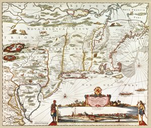 خريطة نوفي بلجيكي لنيويورك ونيوجيرسي وبنسلفانيا بواسطة جوستوس دانكيرتس