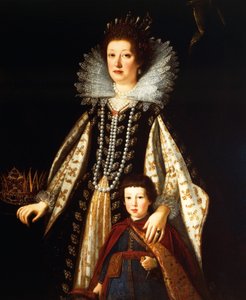 Portrait of Archduchess Maria Maddalena of Austria with her son Ferdinand II بواسطة جوستوس سوسترمانز