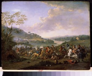 "مناوشة عسكرية" (مناوشة الفرسان) تقاتل خلال معركة. رسم لكاريل بريدل (1678-1733) متحف الدولة في أرخانجيلسكوي ، موسكو بواسطة كاريل بريدل