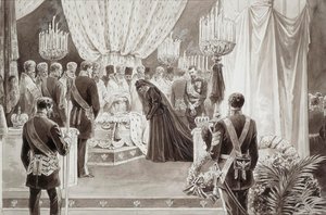 دفن الإمبراطور ألكسندر الثالث في كاتدرائية القديس بطرس وبولس في سان بطرسبرج ، 1894. بواسطة كاريل بروزه