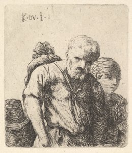 رجل ملتح يظهر بنصف الطول مع حزمة معلقة فوق كتف أيمن ، جناح ... ، كاليفورنيا. 1641-78. بواسطة كاريل دو جاردين