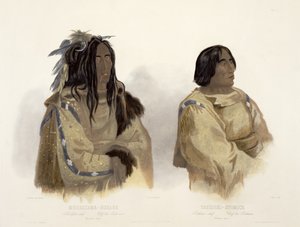 Mehkskeme-Sukahs ، رئيس Blackfoot و Tatsicki-Stomick ، رئيس Piekann ، اللوحة 45 من المجلد 2 من "رحلات في المناطق الداخلية لأمريكا الشمالية" ، نقشها Allais ، 1844 (aquatint) بواسطة كارل بودمر