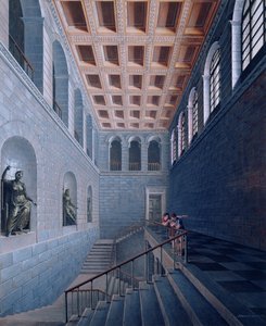 منظر داخلي لدرج ، تصميم لقلعة في Koestritz ، 1802-03 (قلم وحبر ونسخة على ورق) بواسطة كارل فريدريش شينكل
