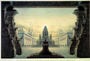 ديكور المسرح: ديكور للأوبرا "La flute enchante (Die Zauberflote) لـ Wolfgang Amadeus Mozart ، على ليبريتو من تأليف Emanuel Schikaneder. رسم كارل شينكل (1781-1841) بواسطة كارل فريدريش شينكل