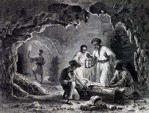 الاكتشافات الأثرية في كهوف صمون ، نقش على أساس رسم كارل جيرارديت (1813-1871) بواسطة كارل جيرارديت