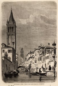 قناة Rezonico ، التي رسمها كارل جيرارديت (1813-1871) ، لتوضيح رحلة Adalbert de Beaumont إلى البندقية ، حوالي عام 1850. نقش في "Le tour du monde" ، تحرير إدوارد شارتون بواسطة كارل جيرارديت