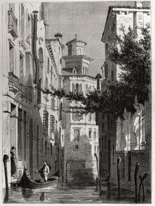 قصر بيانكا كابيلو في فينيسيا ، البندقية. رسم لكارل جيرارديت (1813-1871) ، لتوضيح رحلة أدالبرت دي بومونت إلى البندقية ، حوالي عام 1850. نقش في "" Le tour du monde "، تحرير إدوارد شارتون بواسطة كارل جيرارديت