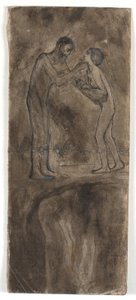 رسم التكوين ، عارية رجل وامرأة مع الطفل. في الحافة السفلية ، رأسًا على عقب ، شخصية عارية