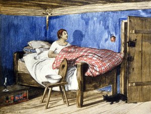 قطة تزور امرأة في غرفة نومها، أوائل القرن العشرين (صورة توضيحية) بواسطة Karl LH Müller