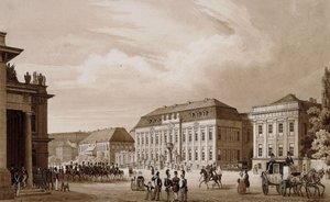 أونتر دن ليندن ، برلين. نظرة من Neue Wache نحو Kronprinzenpalais مع Prinzessinenpalais إلى اليمين و Kommandatur إلى اليسار ، بواسطة كارل لويلو هارتويغ