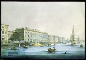منظر لسد القصر في سان بطرسبرج. لوحة كارل بتروفيتش بيجروف (1799-1875). ألوان مائية وحبر على ورق ، حوالي عام 1830 ، الفن الروسي في القرن التاسع عشر ، الكلاسيكية. متحف الدولة الروسية ، سانت بيت بواسطة كارل بافلوفيتش بيغروف