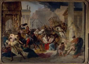 كيس روما عام 455: جينسيريك (أو جيزريك) (حوالي 399-477) والوندال يغزون روما (غيزريك العرجاء يغزو روما). ينهبون المدينة ويأخذون الشمعدان. (مينوراه) لوحة لكارل بافلوفيتش بريولوف (بريولوف) (1799-1852)