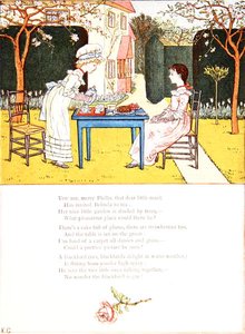 حفل شاي للأطفال ، رسم توضيحي لقصيدة من "تحت النافذة" ، حوالي عام 1900 (ليثو ملون) بواسطة كيت غريناواي